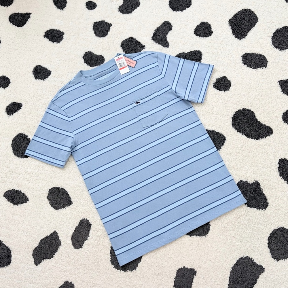 NWT Vineyard Vines Mens XS Blue Striped Cotton Pocket Short Sleeve Tee T Shirt